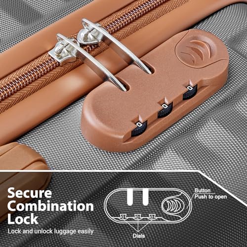 Joyway Carry on Luggage Sets 3 Piece with Spinner Wheels,Hardside 20 Inch Carry-on Suitcase 22x14x9 Airline Approved with Combination Lock, Grey Brown