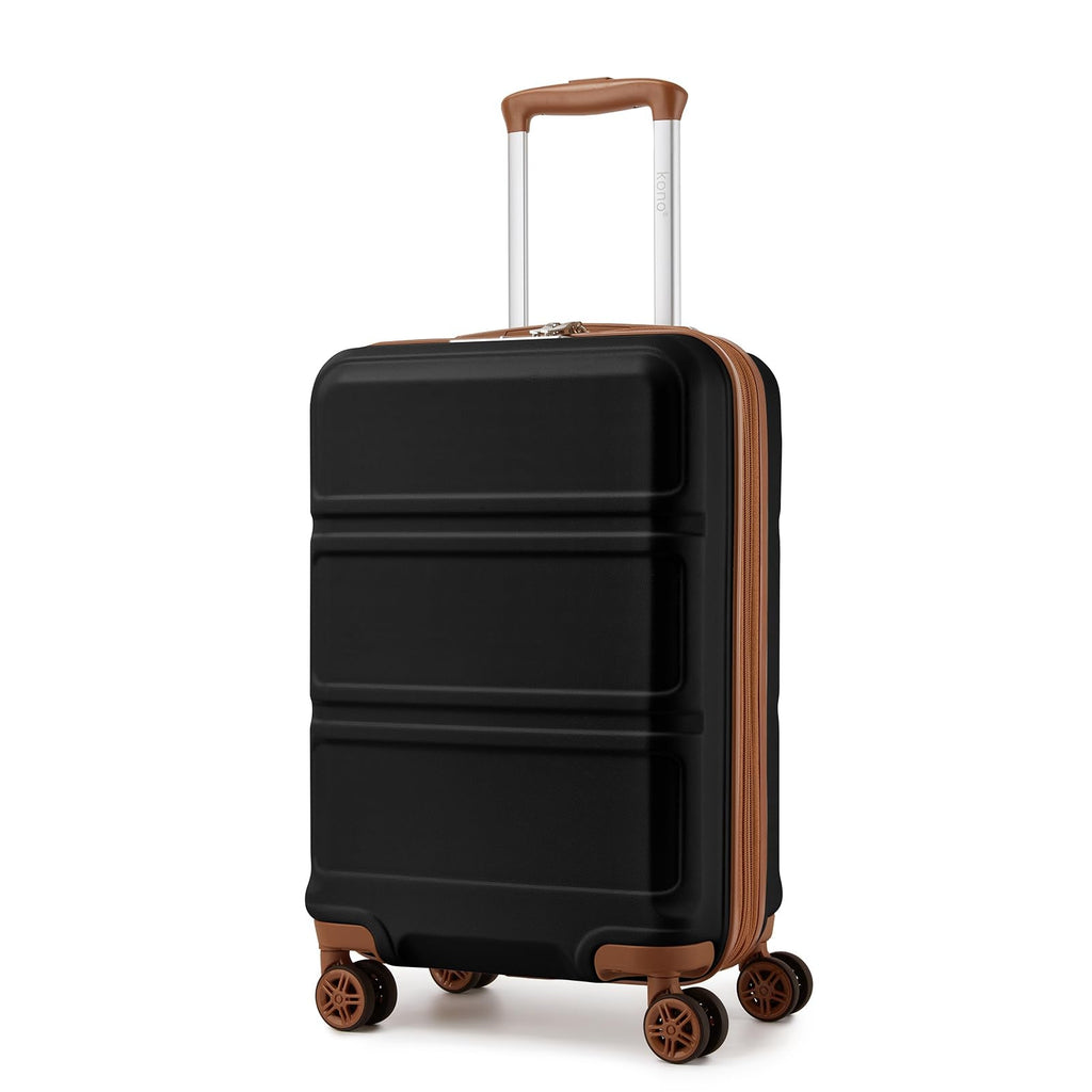 Kono Carry On Luggage 22x14x9 Airline Approved with Spinner Wheels,Lightweight PC+ABS 20 Inch Luggage with TSA Lock,Expandable Hard Shell Carry On Suitcases for Men Women,Black/Brown