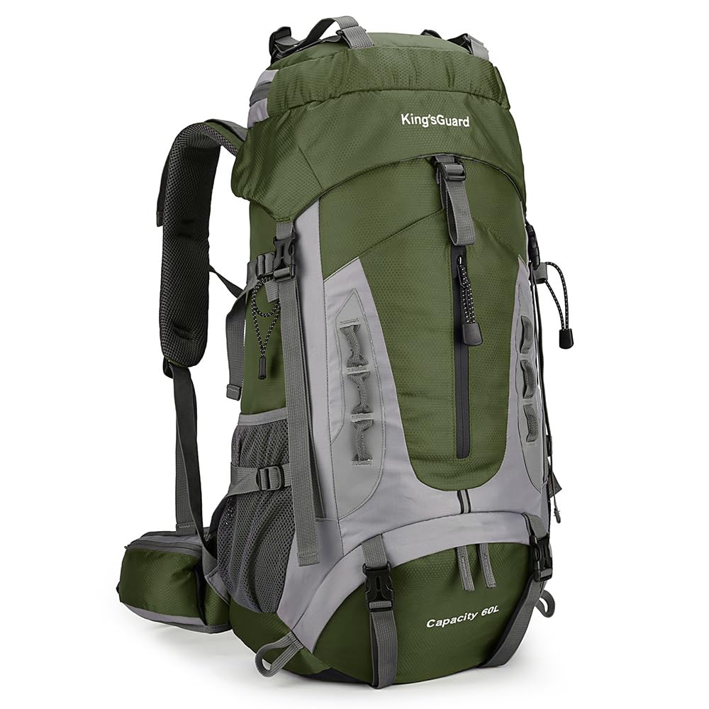King'sGuard 60L Hiking Backpack for Men and Women Lightweight Camping Hiking Backpack with Rain Cover Large Waterproof Travel Backpack Backpacking Pack (Army Green)