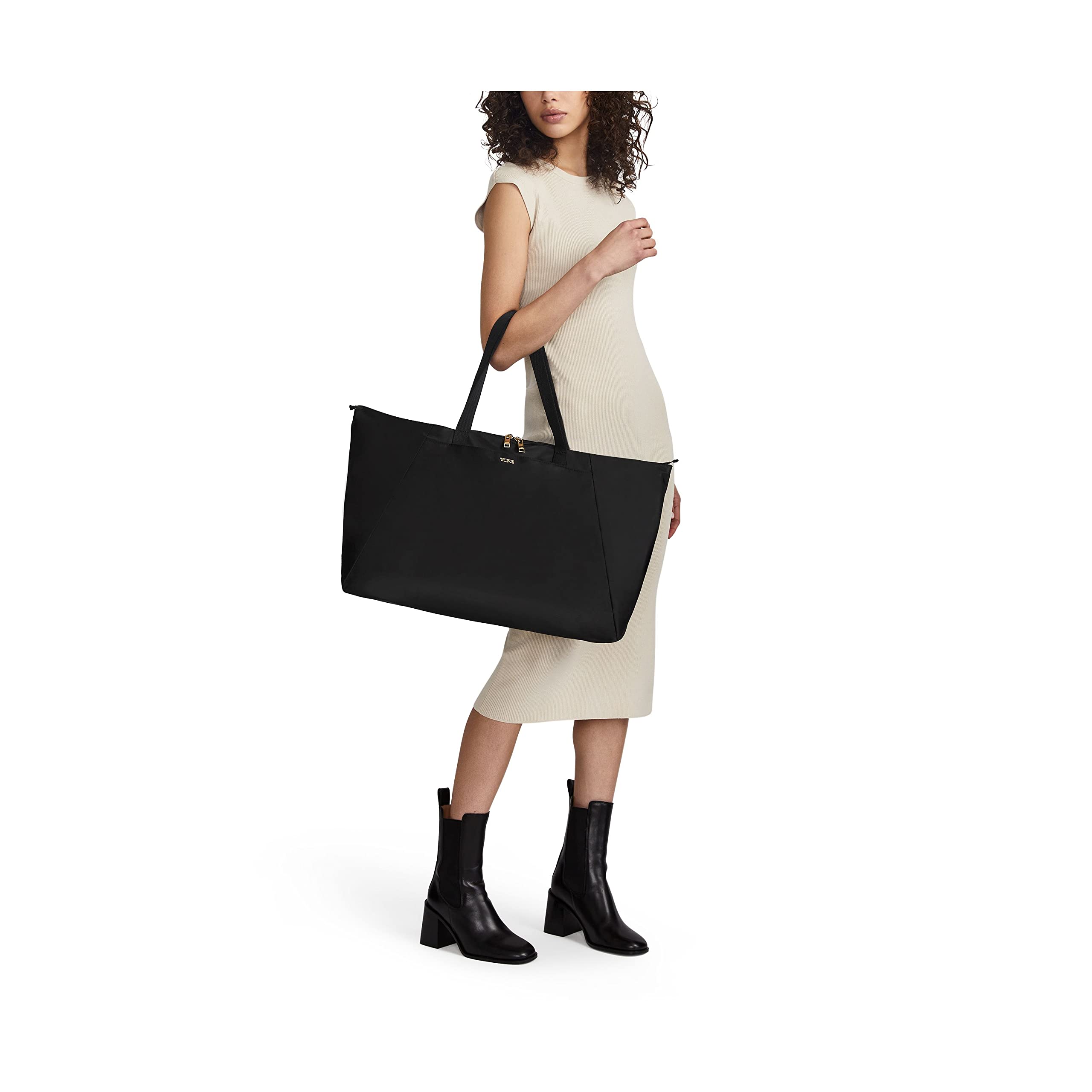 TUMI - Just In Case Tote - Foldable, Lightweight and Compact, Packable Travel Bag - Folds Into Included Pouch - Large, Black with Gold Hardware