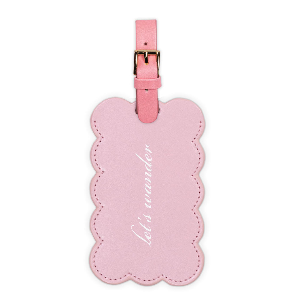 Kate Spade New York Cute Pink Luggage Tag for Women, Durable Vegan Leather Suitcase Tag, Unique Luggage Identifier with Scallop Edge, Let's Wander