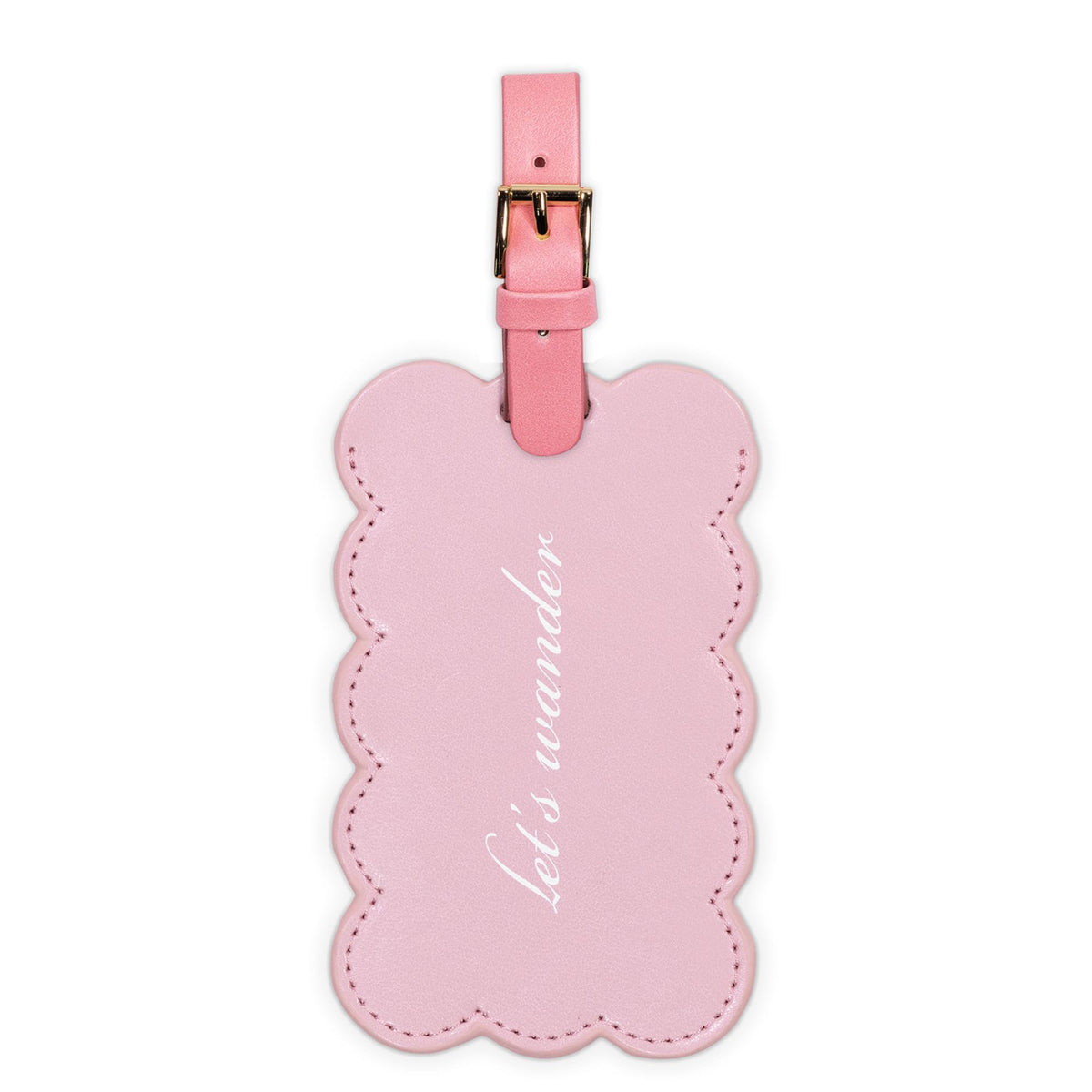 Kate Spade New York Cute Pink Luggage Tag for Women, Durable Vegan Leather Suitcase Tag, Unique Luggage Identifier with Scallop Edge, Let's Wander