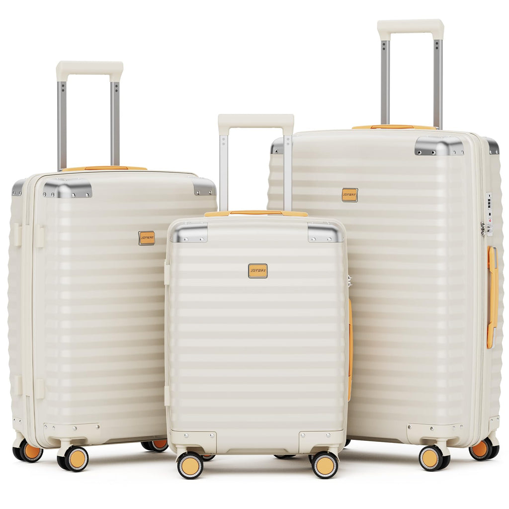 Joyway Luggage Set 3 Piece with TSA Lock and Spinner Wheels, PP Hard Shell Suitcase Set with Corner Protectors for Travel(White, 3 Piece set)