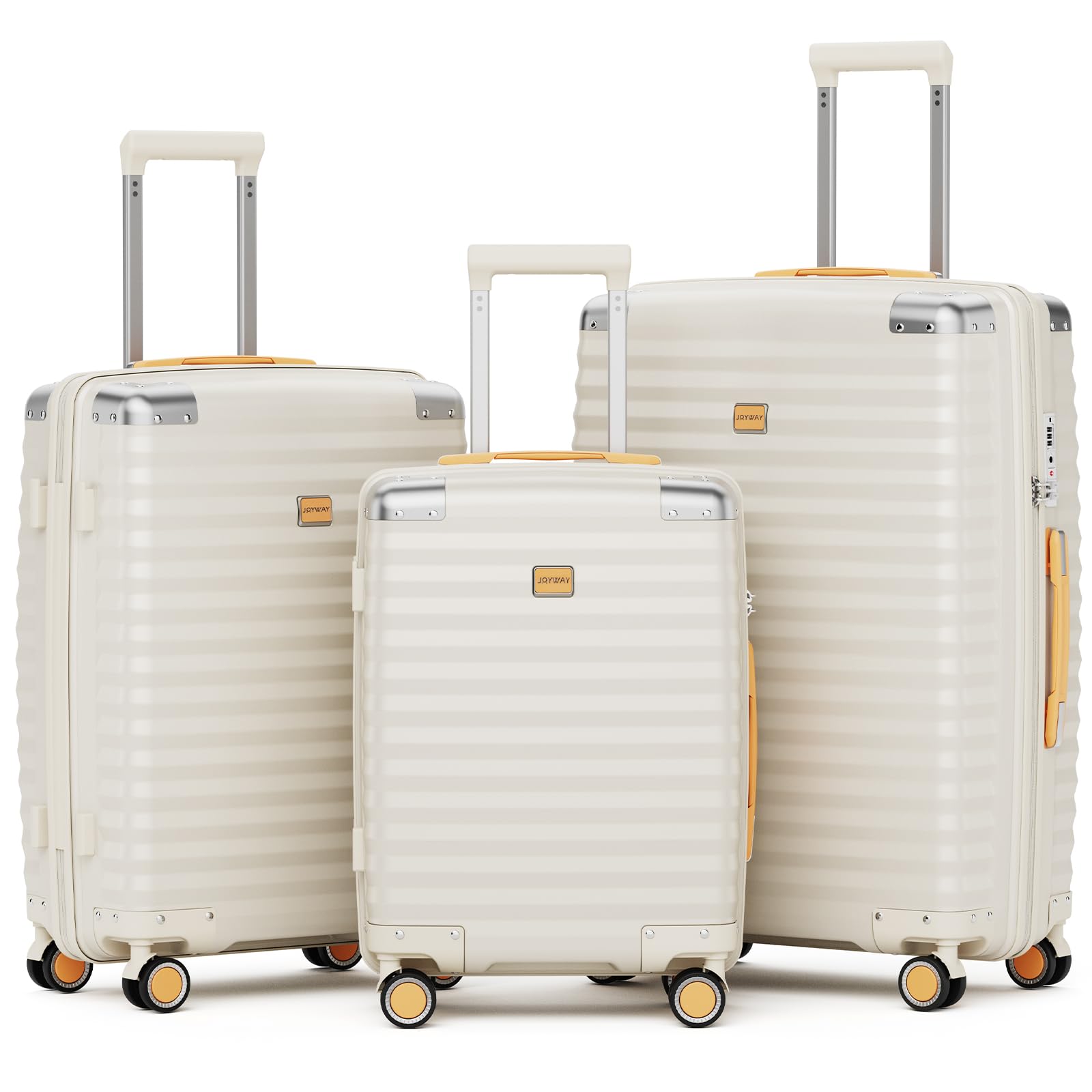 Joyway Luggage Set 3 Piece with TSA Lock and Spinner Wheels, PP Hard Shell Suitcase Set with Corner Protectors for Travel(White, 3 Piece set)