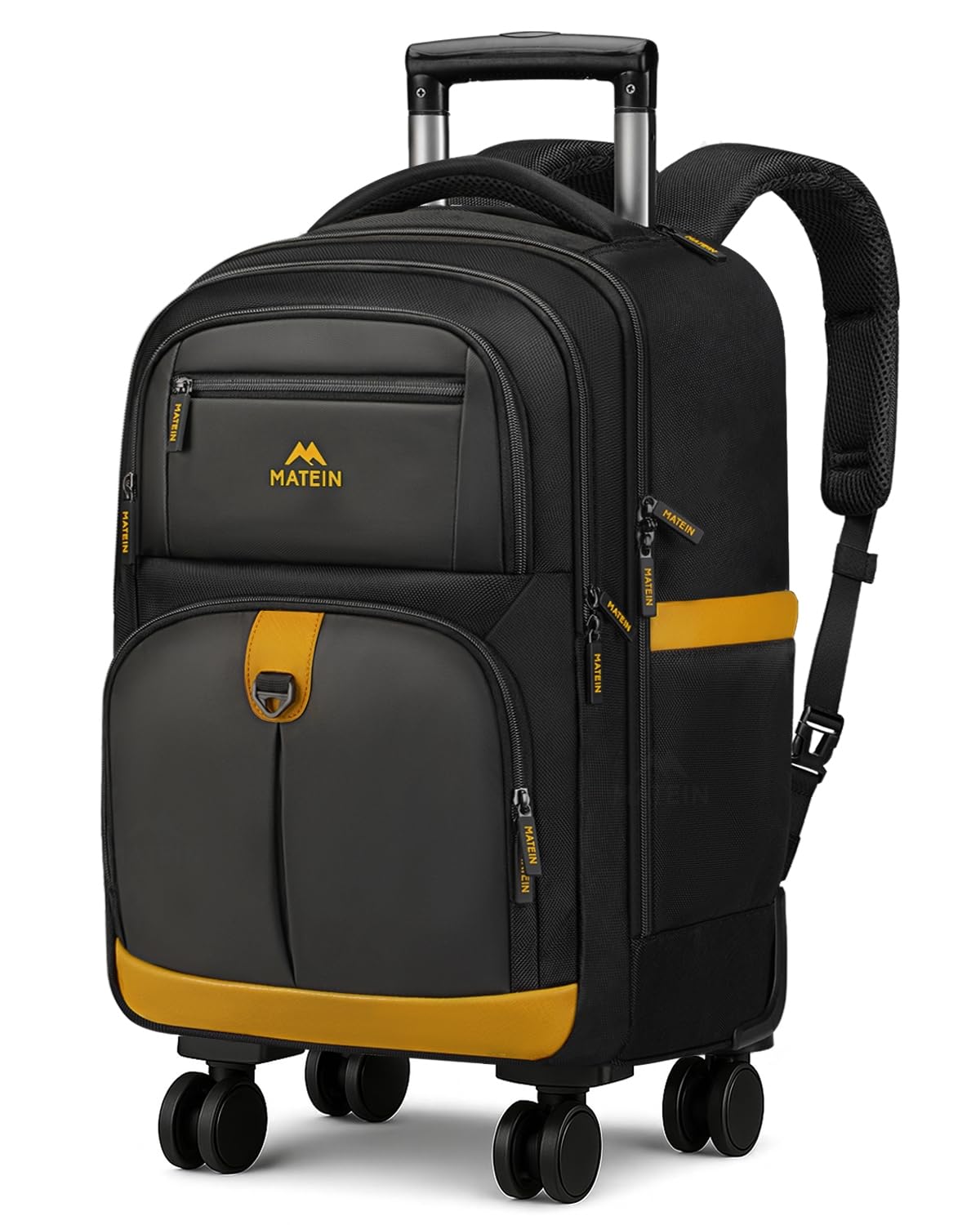 MATEIN Rolling Backpack with 4 Spinner Wheels, 17 Inch Backpack on Wheels with Shoulder Straps, Water Resistant Rolling Computer Bag Carry On Luggage, Business Travel Roller Laptop Bag for Women Men