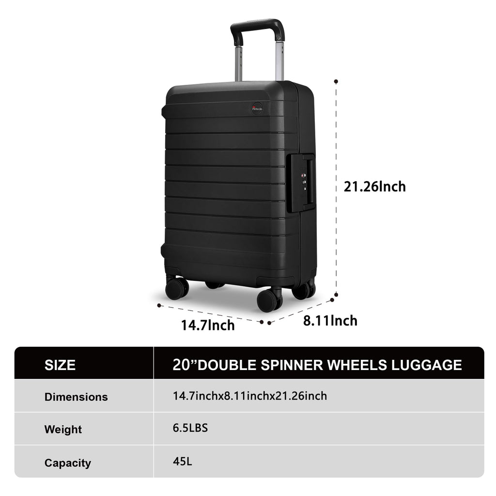 Pirtecin Luggage Sets 2 Piece, 20/28 Inch Hardside Zipperless Durable Suitcases with Spinner Wheels & TSA Lock, Black