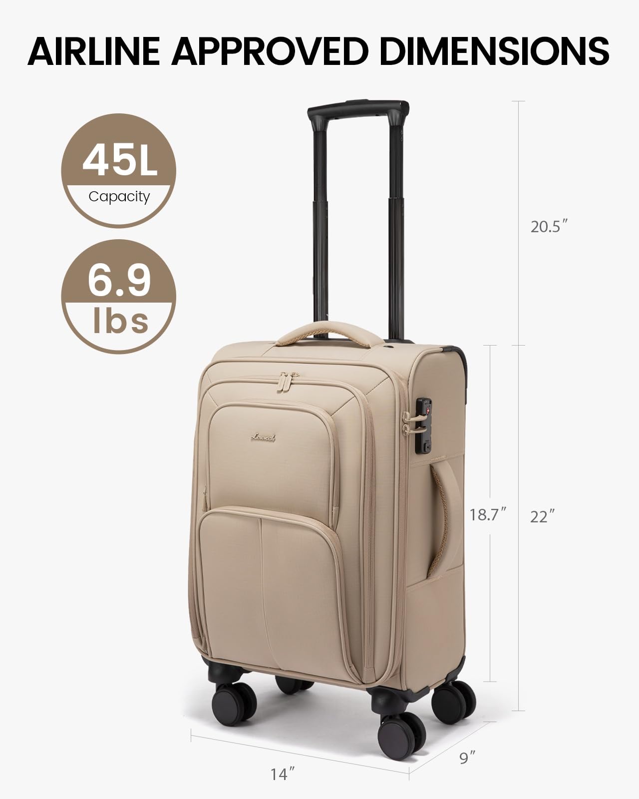 LOVEVOOK Carry On Luggage 22x14x9 Airline Approved, 22 Inch Softside Suitcases with Spinner Wheels, Lightweight Carry-on Suitcase with TSA Lock for Women Men, Large Luggage for Travel Business Trip