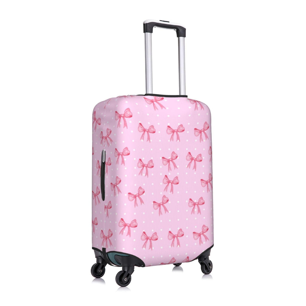 Travel Luggage Cover Pink Bow Dot, High Elasticity Washable Travel Baggage Protector Case Fits 26-28 in