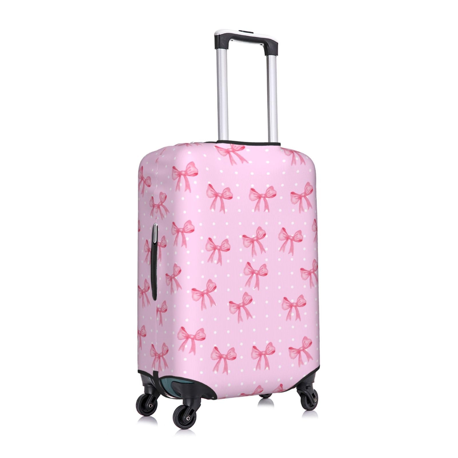 Travel Luggage Cover Pink Bow Dot, High Elasticity Washable Travel Baggage Protector Case Fits 26-28 in