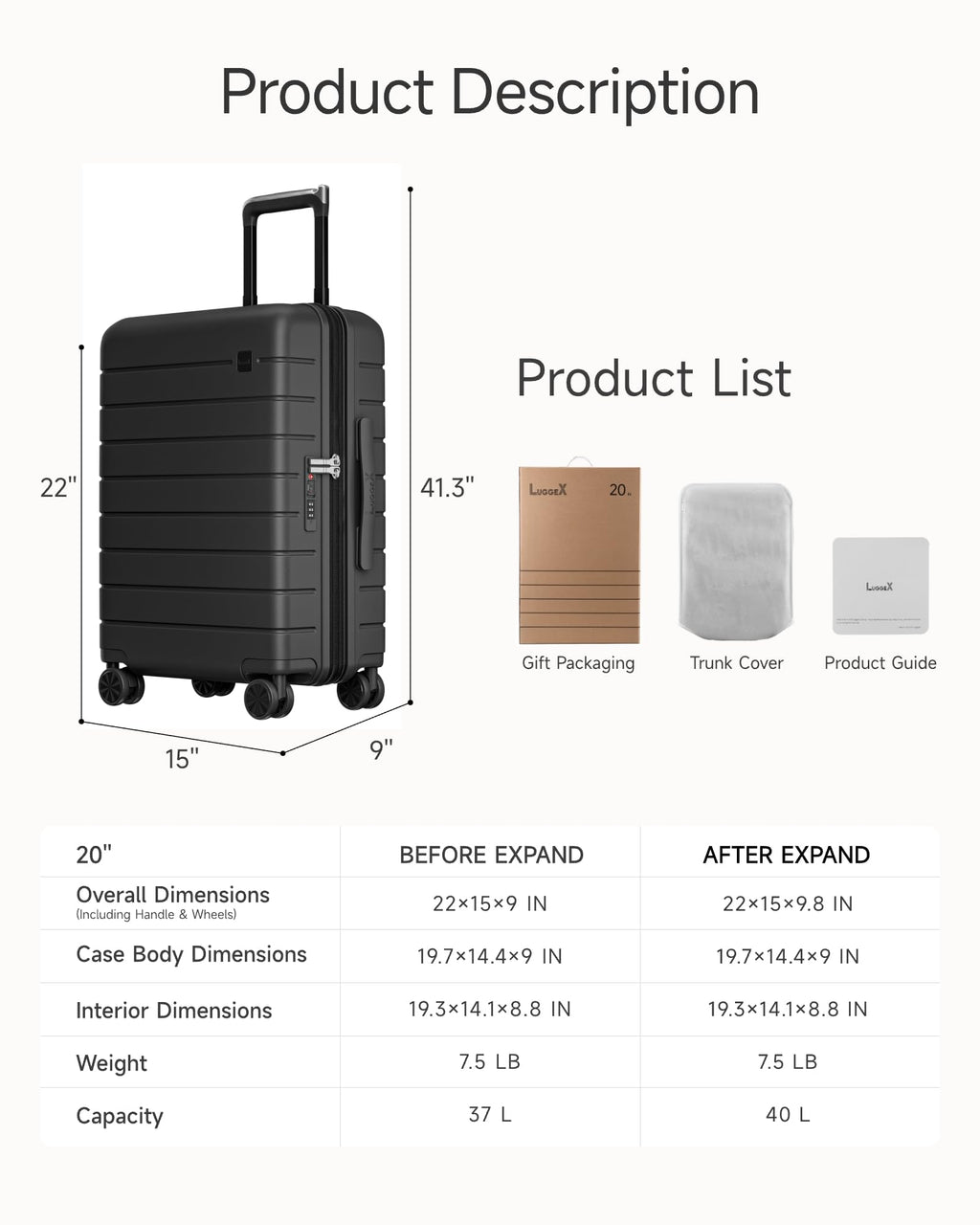 Two 20-Inch Carry-On Luggage Set for Travel
