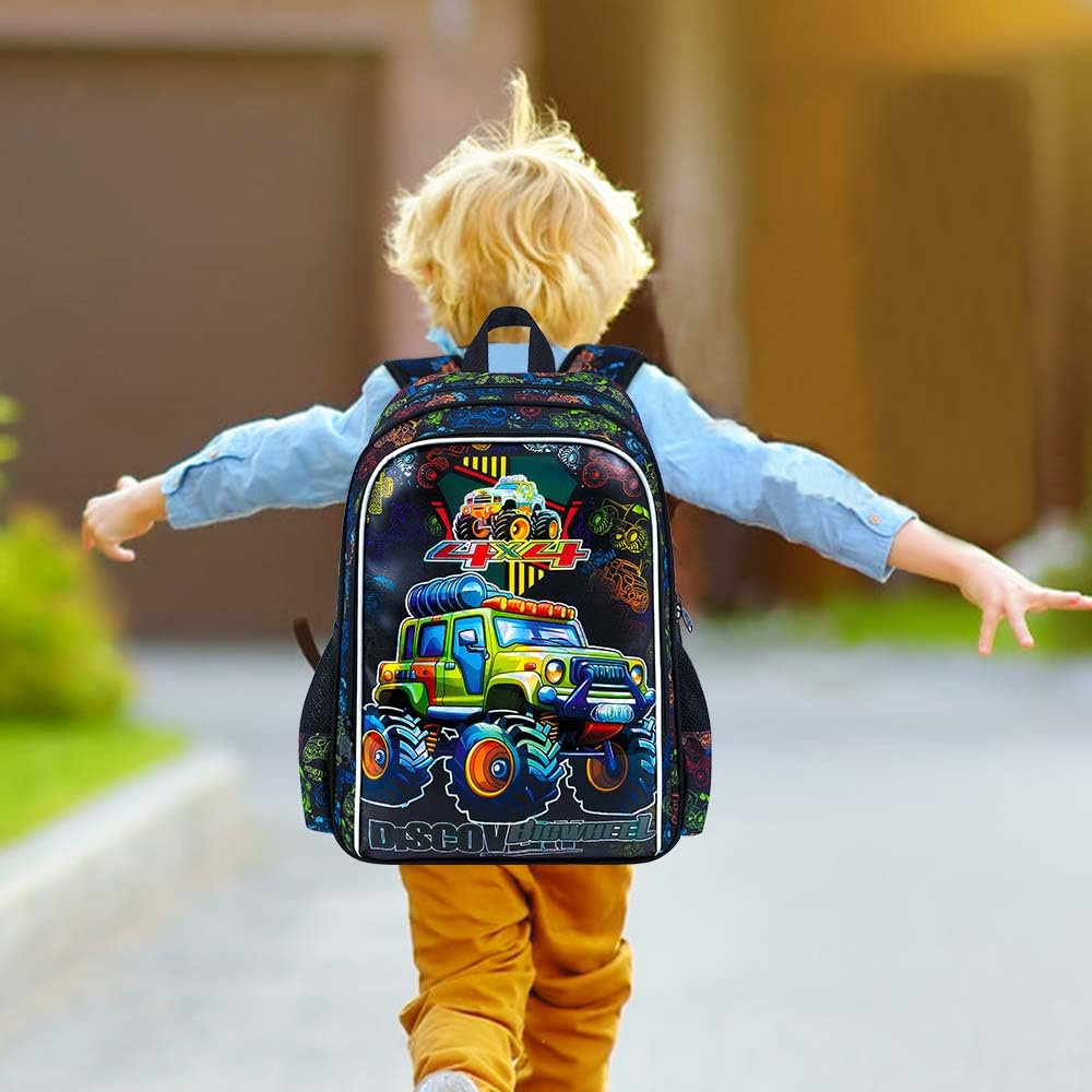 gxtvo 5PCS Boys Luggage Set with Wheels for Kids, Cool Car Rolling Carry-On Suitcase for Toddler Children