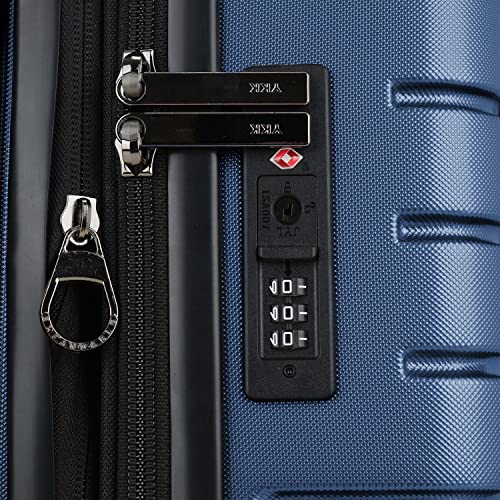 Traveler's Choice Archer Polycarbonate Hardside Spinner Luggage Set,Tie Down Straps, Blue, Checked 29-Inch