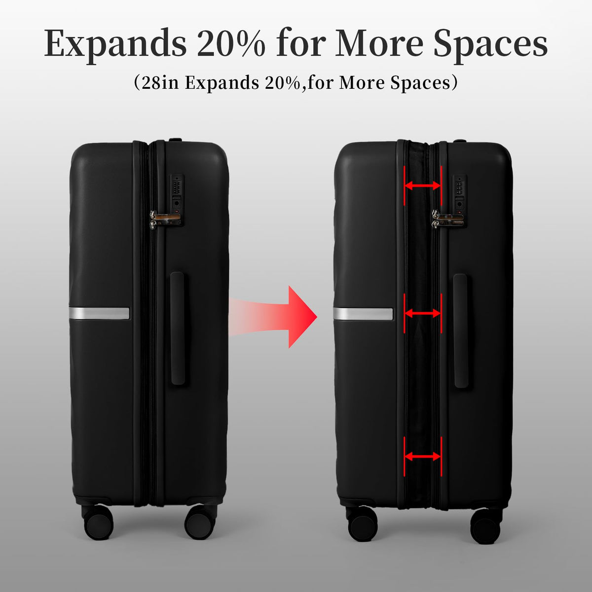 AAIVV Luggage 4 Piece Set Suitcase with TSA, Airline-Approved Hard Shell Expandable Double Spinner Rolling Wheels Suitcases for Lightweight Travel (Black, 28in26in20in13in)