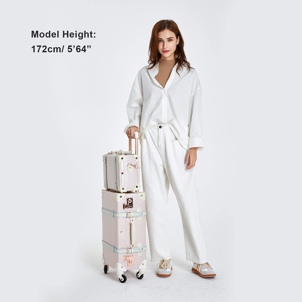 COTRUNKAGE Vintage Designer Luggage Set, Women's Cute Blue Carry On Luggage 22x13x7.5 Airline Approved, 13" Mini Makeup Organizer Case with Lock, Sky Blue