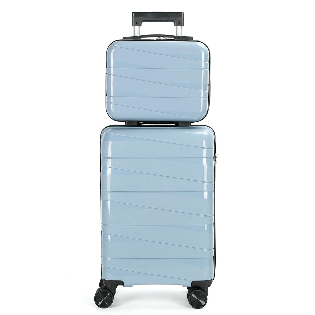 AGVOTK 21" Hardside Carry On Luggage 22x14x9 Airline Approved with Spinner Wheels, Lightweight Suitcase Set with Phone Holder and USB Port, 2 Piece (Sky Blue, 21" Carry On & 14" Cosmetic Case)