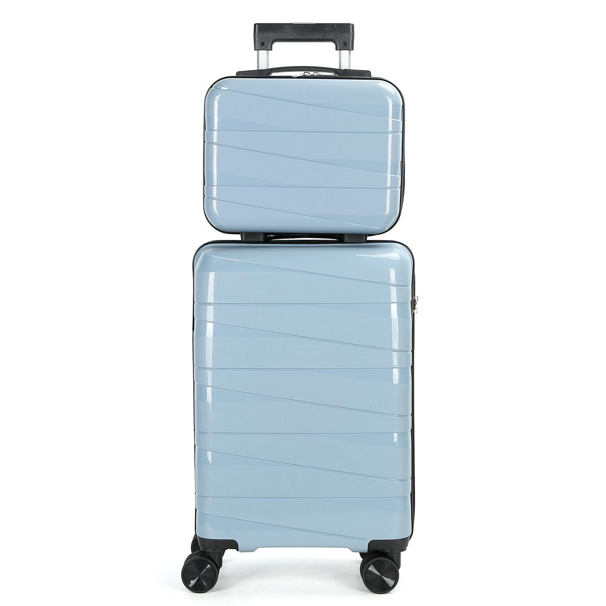 AGVOTK 21" Hardside Carry On Luggage 22x14x9 Airline Approved with Spinner Wheels, Lightweight Suitcase Set with Phone Holder and USB Port, 2 Piece (Sky Blue, 21" Carry On & 14" Cosmetic Case)