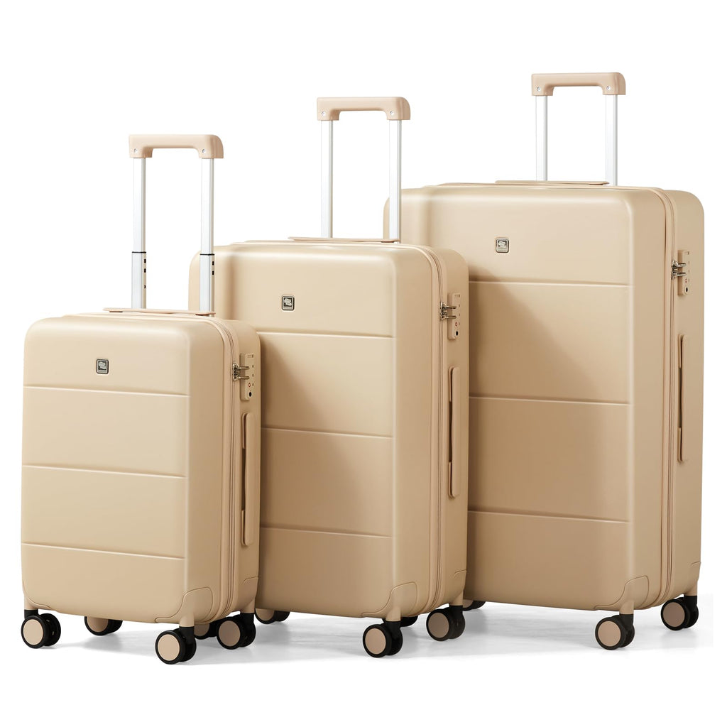 Hanke 3 Piece Luggage Sets with Spinner Wheels, Carry On Luggage Lightweight PC Hard Shell Suitcases TSA Luggage Checked Bag 20/24/28 Inch Luggage(Cuba Sand)