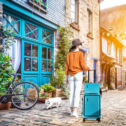 TRAVELARIM 20 Inch Carry On Luggage 22x14x9 Airline Approved, Carry On Suitcase with Wheels, Hard-shell Carry-on Luggage, Durable Luggage Carry-On, Teal Small Suitcase with Cosmetic Case