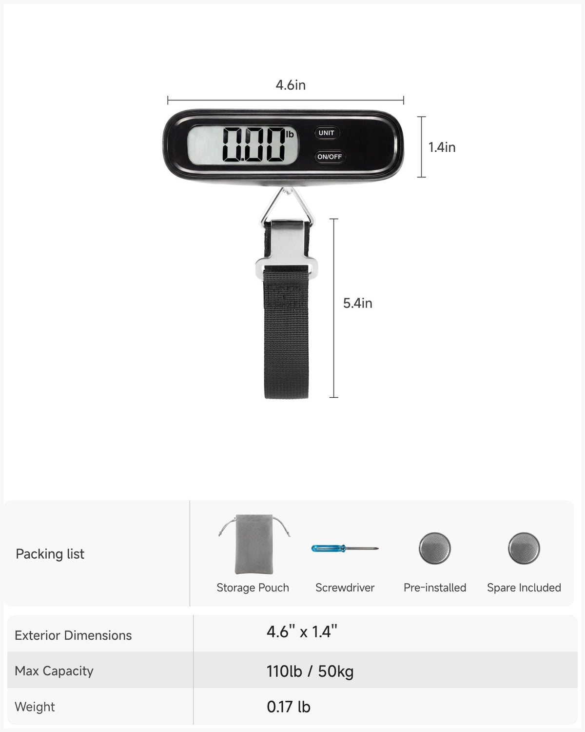 LUGGEX Luggage Weight Scale, Suitcase Scale, Luggage Scale Travel Digital, Travel Scale with Large LCD Display, Portable & Battery Included (Black, 1 Pack)