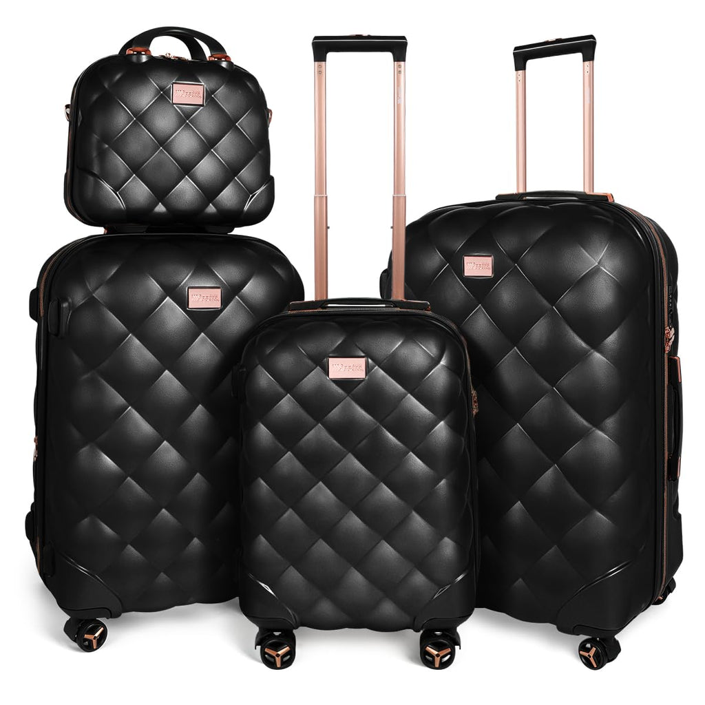 New York XPress 4 Piece Luggage Set, Lightweight Carry On Luggage, Polycarbonate Expandable Hard Case Luggage with Wheels, Travel Pro Carry-On Luggage, TSA Lock, Black