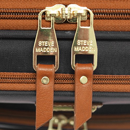 Steve Madden Designer 15 Inch Carry on Suitcase- Small Weekender Overnight Business Travel Luggage- Lightweight 2- Rolling Spinner Wheels Under Seat Bag for Women, Black, us-11, Sports