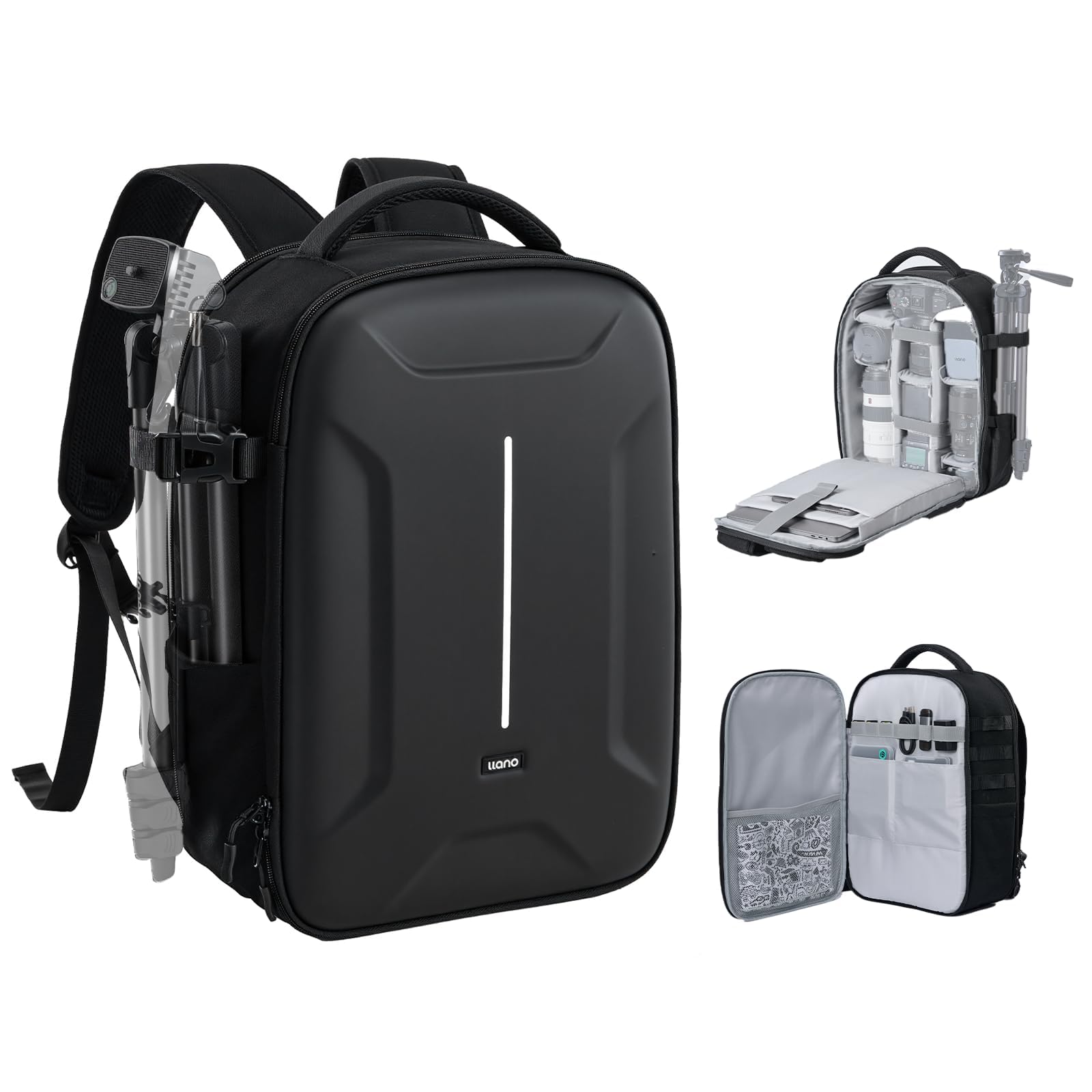 llano 22L Hardshell Camera Backpack, Photography Backpack Hard Shell Camera Bag for DSLR & Mirrorless Camera for Sony Canon Nikon Fujifilm, Travel Backpack with 15.6" Laptop & Drone Compartment, large