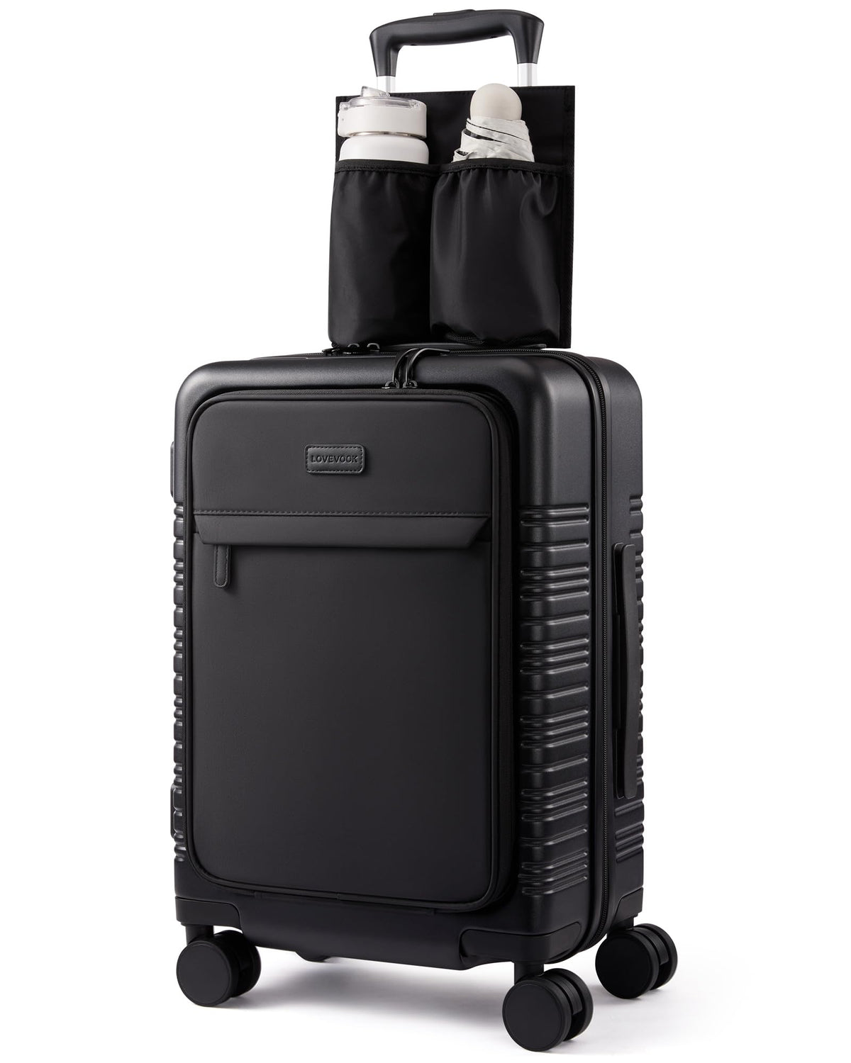 LOVEVOOK Carry On Luggage 22x14x9 Airline Approved with Detachable Pouch, 21 Inch Hardside Suitcases with Spinner Wheels, Lightweight Carry-on Luggage with TSA Lock for Women Men, 2PCS, Black