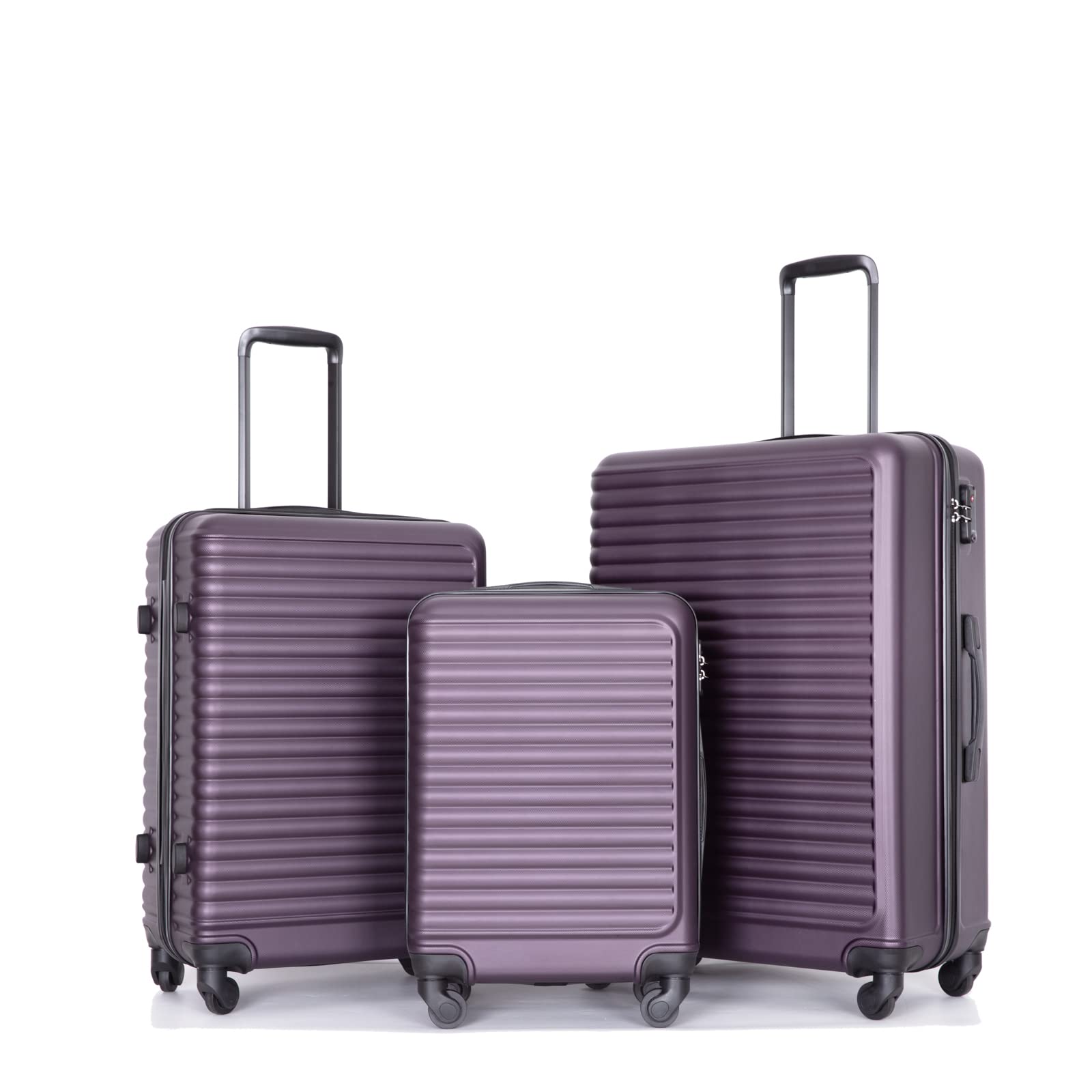 Tripcomp Luggage Sets 3piece Set Hardshell Luggage with Spinner Wheels, TSA Lock, Travel Suitcase Sets, 20 Inch Carry On, 24 Inch Mid-size, 28 Inch Large siutcase (Aubergine)