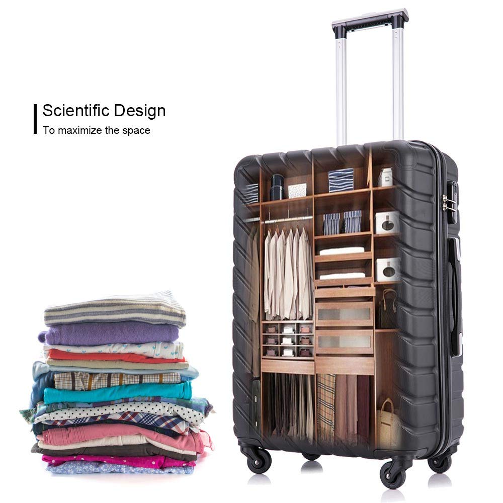 Apelila 4PC 18-28 Inch Hardshell Luggage ABS Luggages Sets With Spinner Wheels Hard Shell Spinner Carry On Suitcase (Black, 4 PCS)