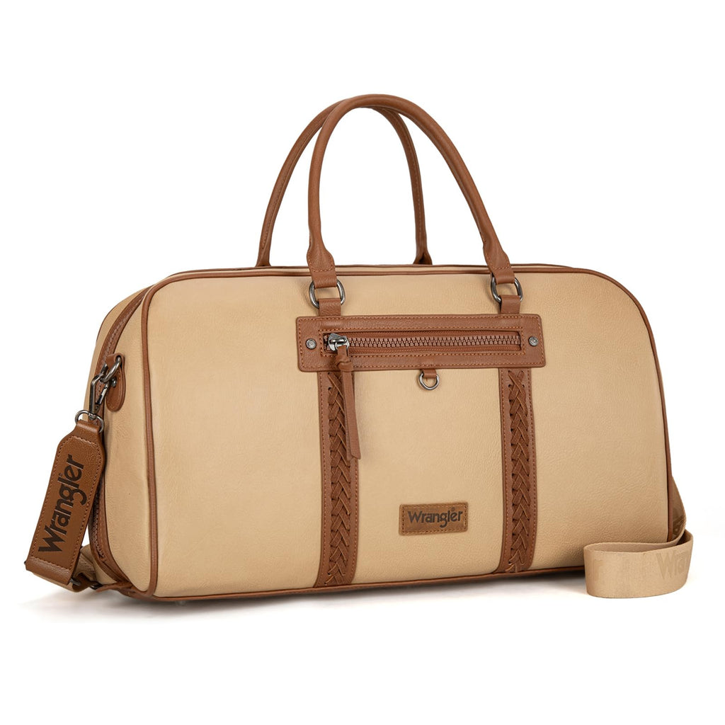 Wrangler Travel Duffel Bag Large Weekender Bag for Women Designer Carry on Overnight Bag for Trips Leather Luggage Bag Tan