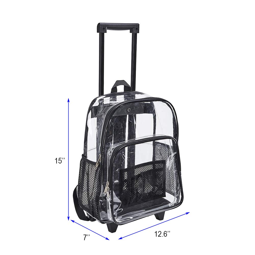 Magicbags Rolling Clear Backpack, Heavy Duty Cold-Resistant Security Transparent PVC Backpack with Wheels