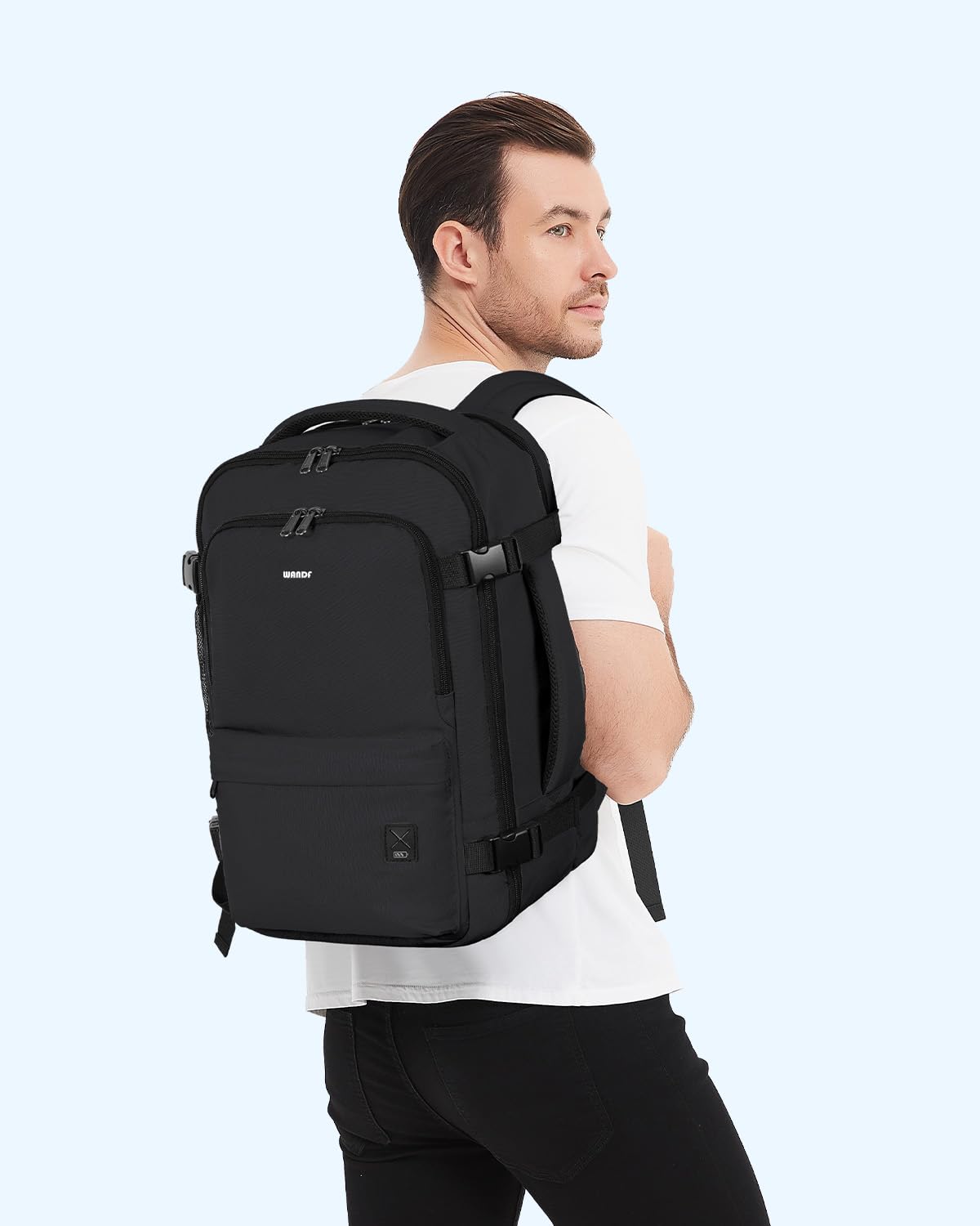 WANDF Personal Item Travel Bag, Small Travel Backpack 17x10x9 for United Airlines, 15.6" Laptop Backpack for Men Women (Black)