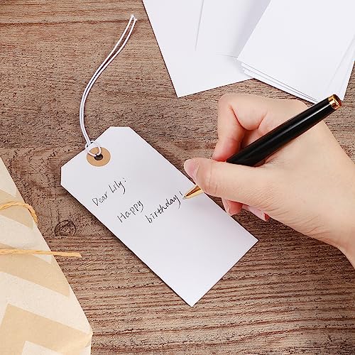 100pcs Large Price Tags with String Attached White Hang Paper Tags with Elastic String Reinforced Hole Writable Mother's Day Tag Inventory Tag 4.76''×2.36''