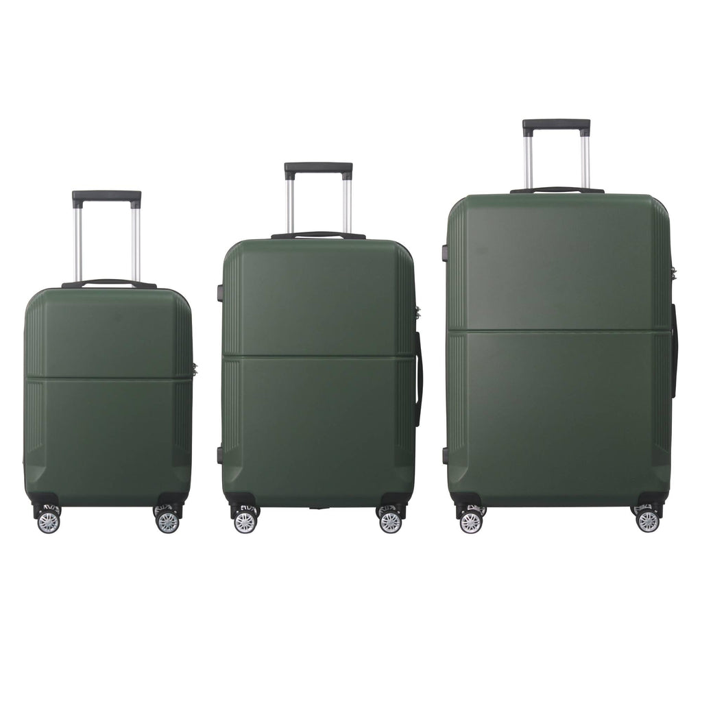 Furrnook 3-Piece Luggage Set 3 (20"/24"/28"), Hardside Suitcases with 8 Spinner Wheels, Scratch-Resistant ABS Shell, set2, set3 Travel Suitcase, TSA Lock (Minimalist Design, Green)