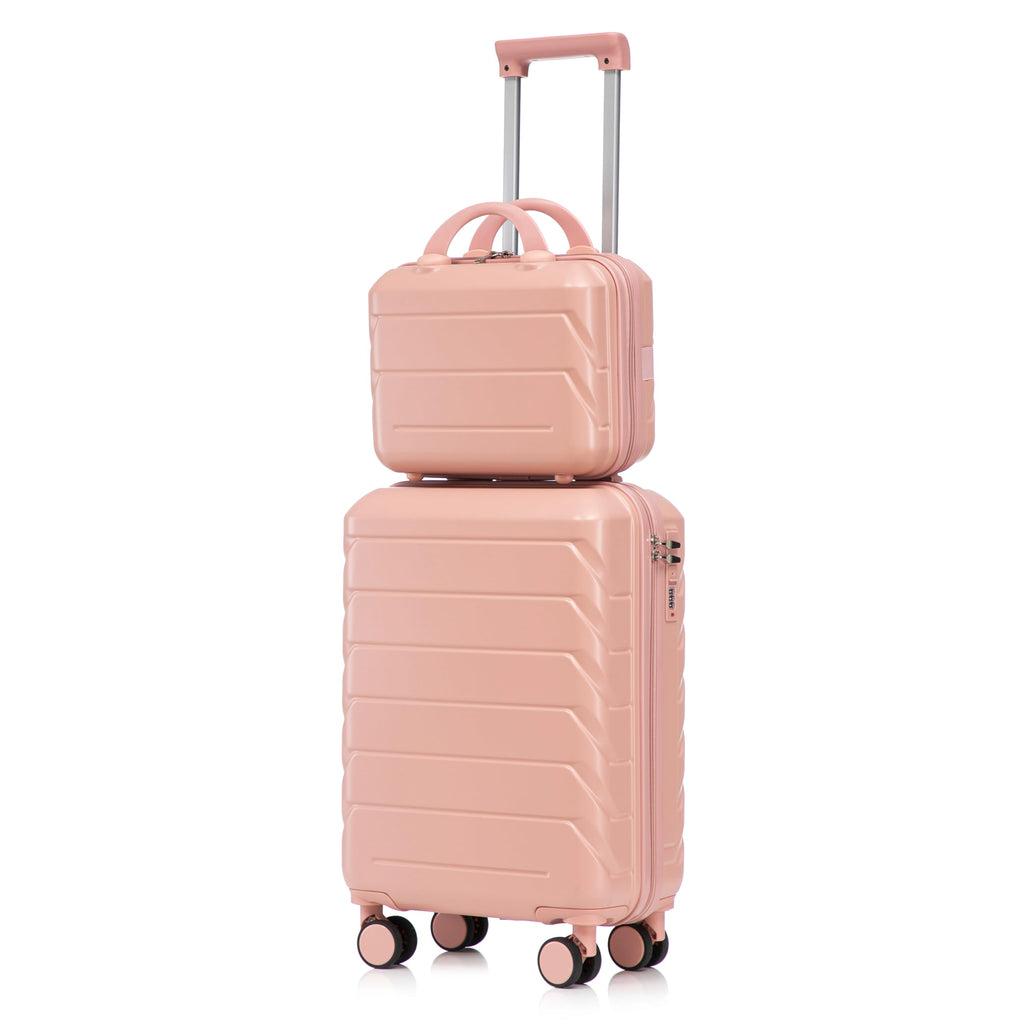 Clyrava 20 Inch Carry on Hardshell Luggage Sets of 2 Piece with Spinner Wheels and 14" Cosmetic Case, Pink Small Suitcases with Combination Lock, Checked Luggage for Travel Men/Women/Girls