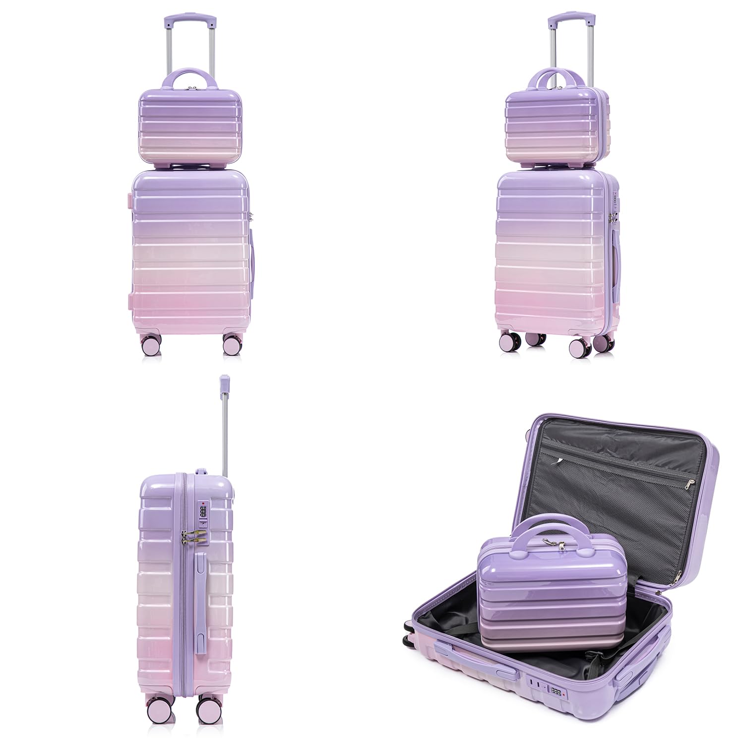 Clyrava 20 Inch Carry on Luggage Set with 14" Cosmetic Case Pink Purple, Suitcases with Spinner Wheels Hardshell, Hard Shell Suitcases 2 Piece Set, Rolling Suitcase for Women/Men/Girls Travel