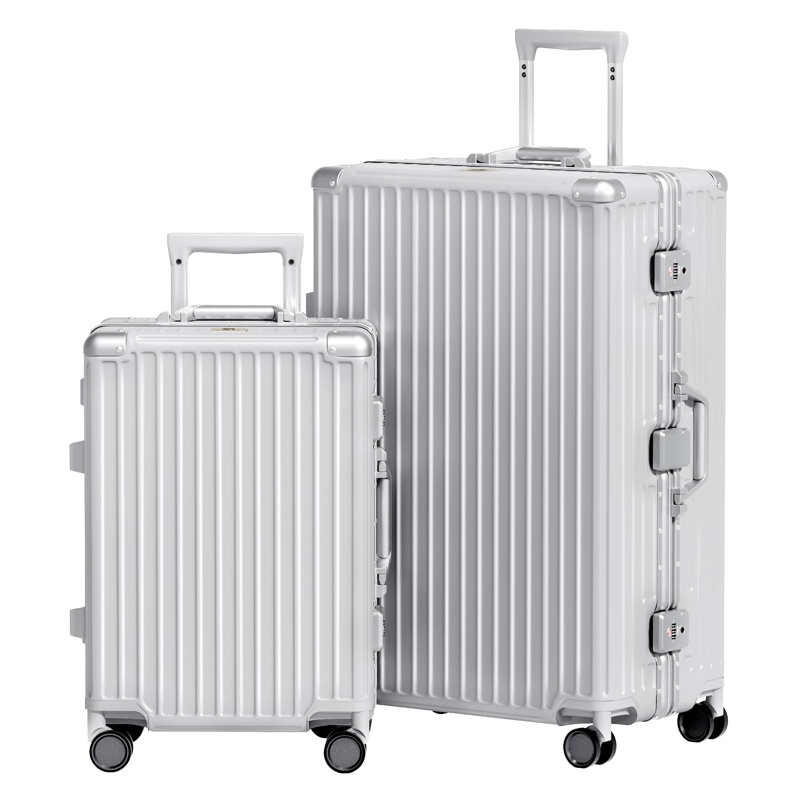 AnyZip Luggage Sets 2 Piece Aluminum Frame Carry On and Checked Suitcase PC ABS Hard Shell TSA Lock No Zipper(Silver, 20/28)