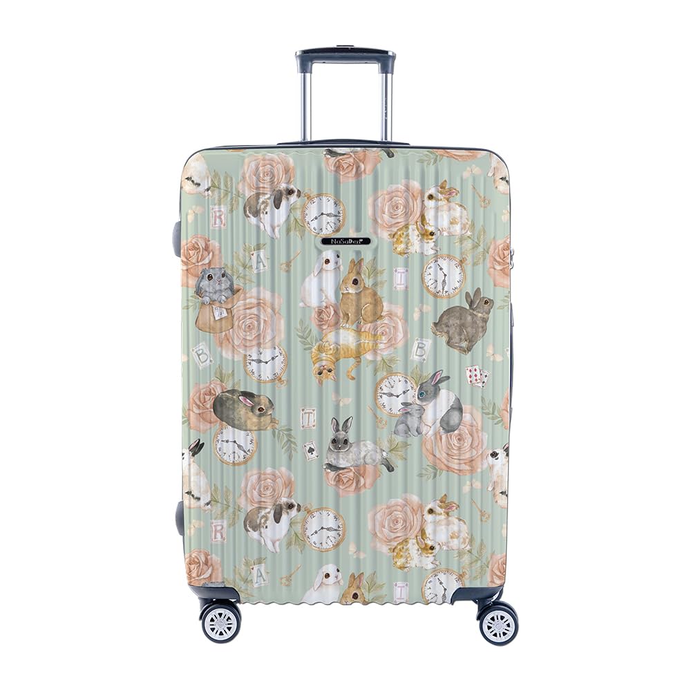 NaSaDen TSA Lock ABS+PC Hardside Luggages with Spinner Wheels, hard shell Lightweight Carry on rabbits floral flower desinger pattern printed travel suitcase (Wonderland Alice, 22)