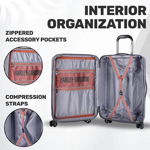 Harley-Davidson 26 in. Touring Hard Sided Expandable Wheeling Luggage, Graphite