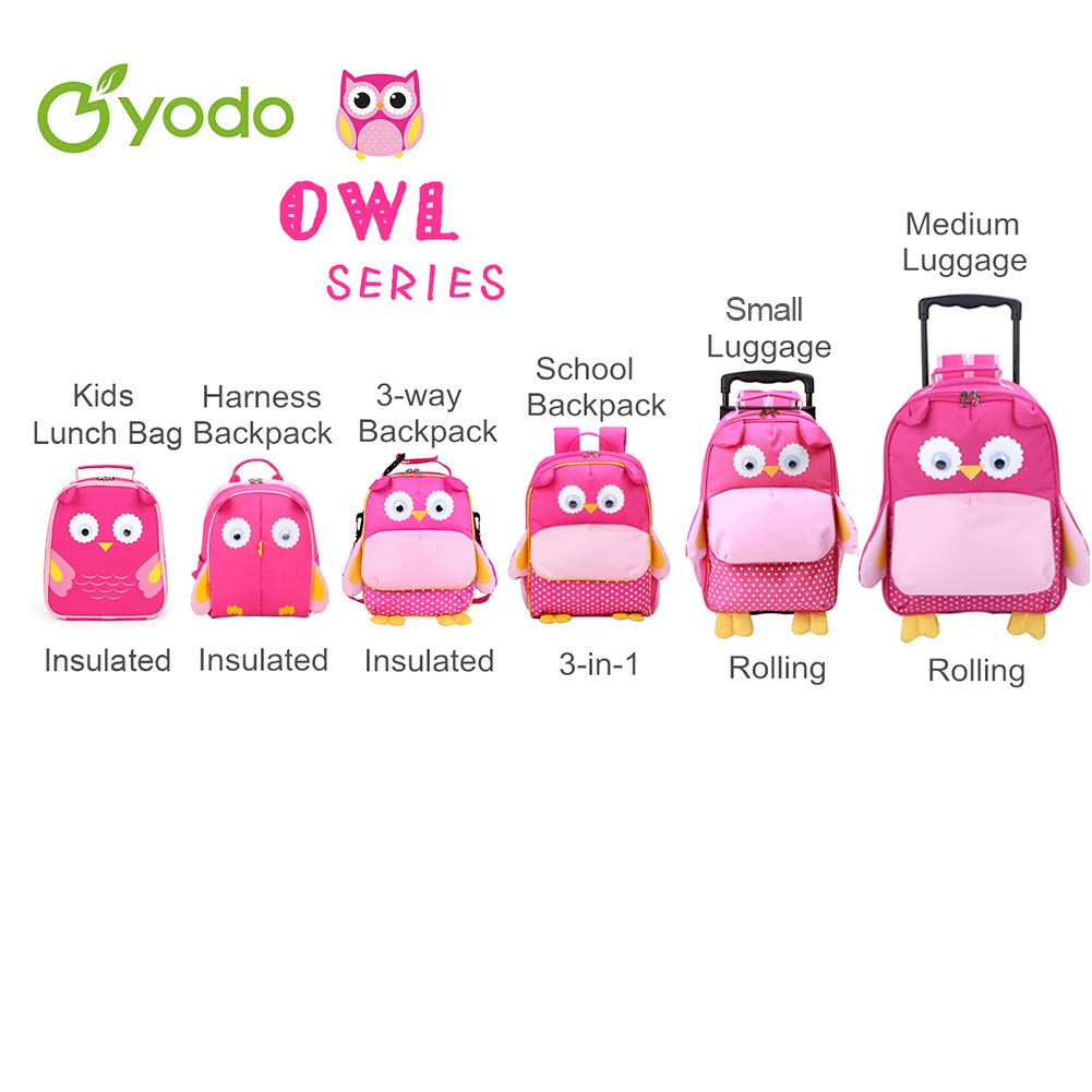 yodo Zoo 3-Way Kids Suitcase Luggage or Toddler Rolling Backpack with wheels, Medium Owl