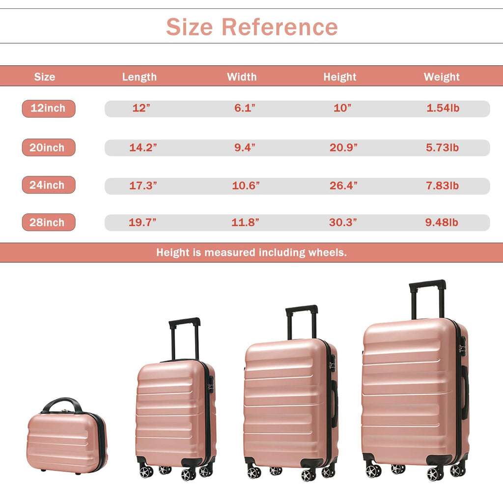 Merax Luggage Set 4 Piece, Hardshell ABS Suitcases with 8 Silent Spinner Wheels, Durable and Lightweight Travel Luggage for Family Trips