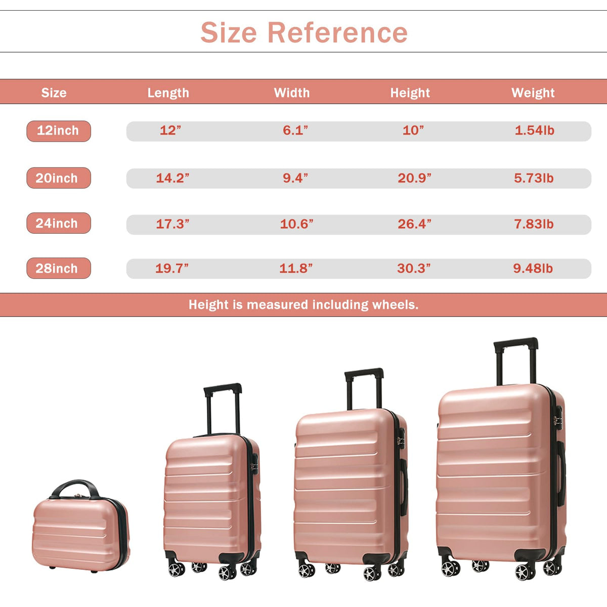Merax Luggage Set 4 Piece, Hardshell ABS Suitcases with 8 Silent Spinner Wheels, Durable and Lightweight Travel Luggage for Family Trips