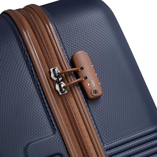 DELSEY PARIS Flanerie SE - Hardside Checked In Luggage 28 Inch - 360° Dual Spinner Wheels - TSA Lock - Lightweight Polycarbonate Travel Suitcase with Vegan Leather, Blue