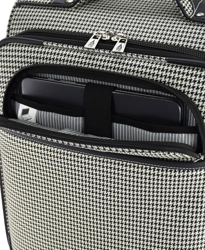 London Fog Cambridge 20" Expandable Spinner Carry-on Softside Suitcase with Laptop Compartment, Black White Houndstooth