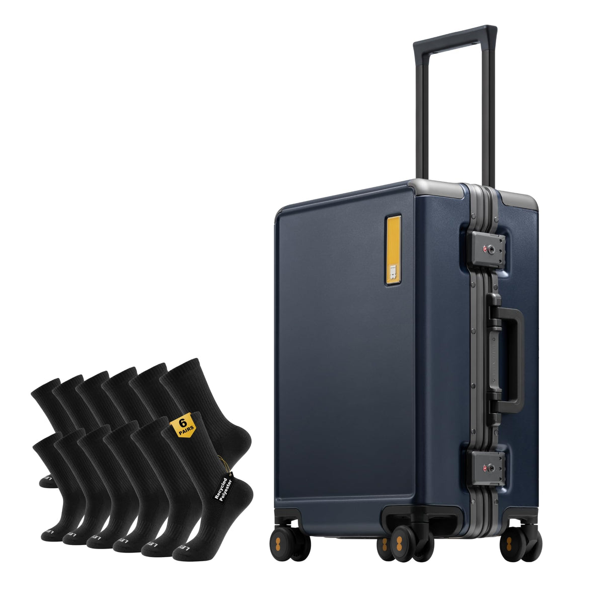 LEVEL8 Zipperless Carry On Luggage with Mens Work Crew Socks