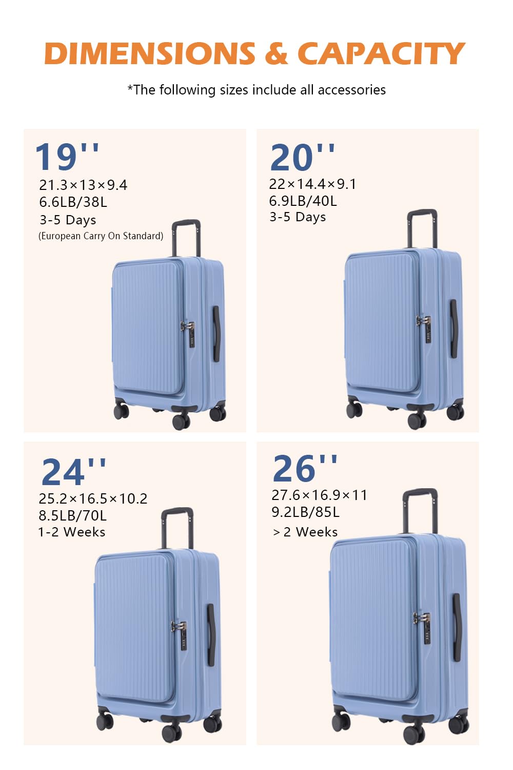 HotWay 19 Inch Expandable Carry On Luggage with Cup Holder, Hardside TSA Approved Luggage with Spinner Wheels, Top Opening Suitcase For Travel, White
