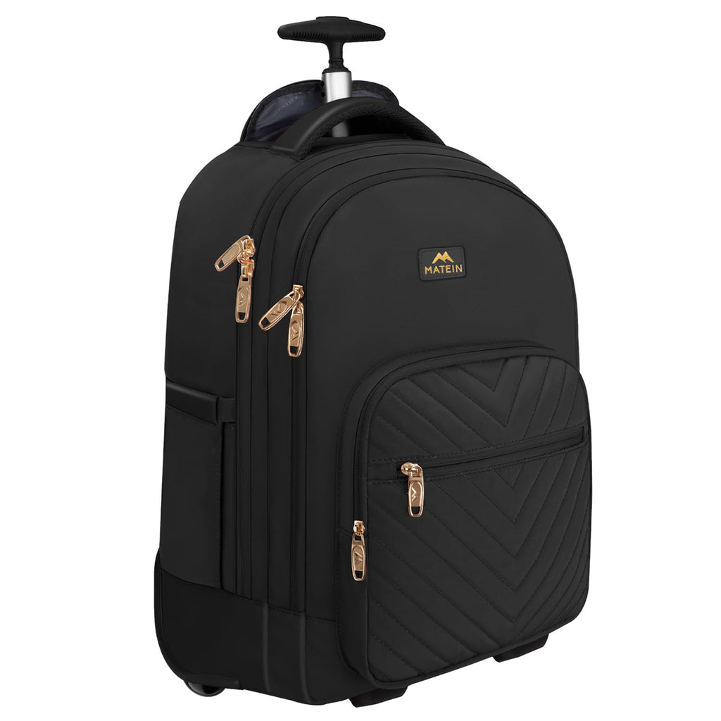 MATEIN Rolling Backpack for Women, 17 inch Water Resistant Wheeled Laptop Backpack, Large Carry On Luggage Travel Backpack with Wheels, Trolley Suitcase Business Overnight Roller Bag for Adults, Black