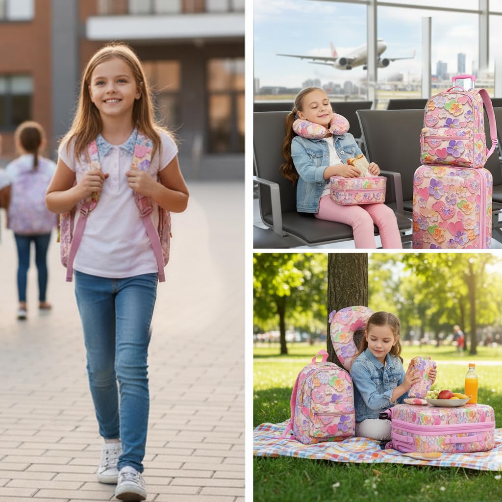 Rosamo Kid’s Luggage Set 6 Piece Suitcase Set 16’’ Hardside Luggage with Spinner Wheels Girls Boys Carry on Luggage Travel Rolling Luggage Airline Approved