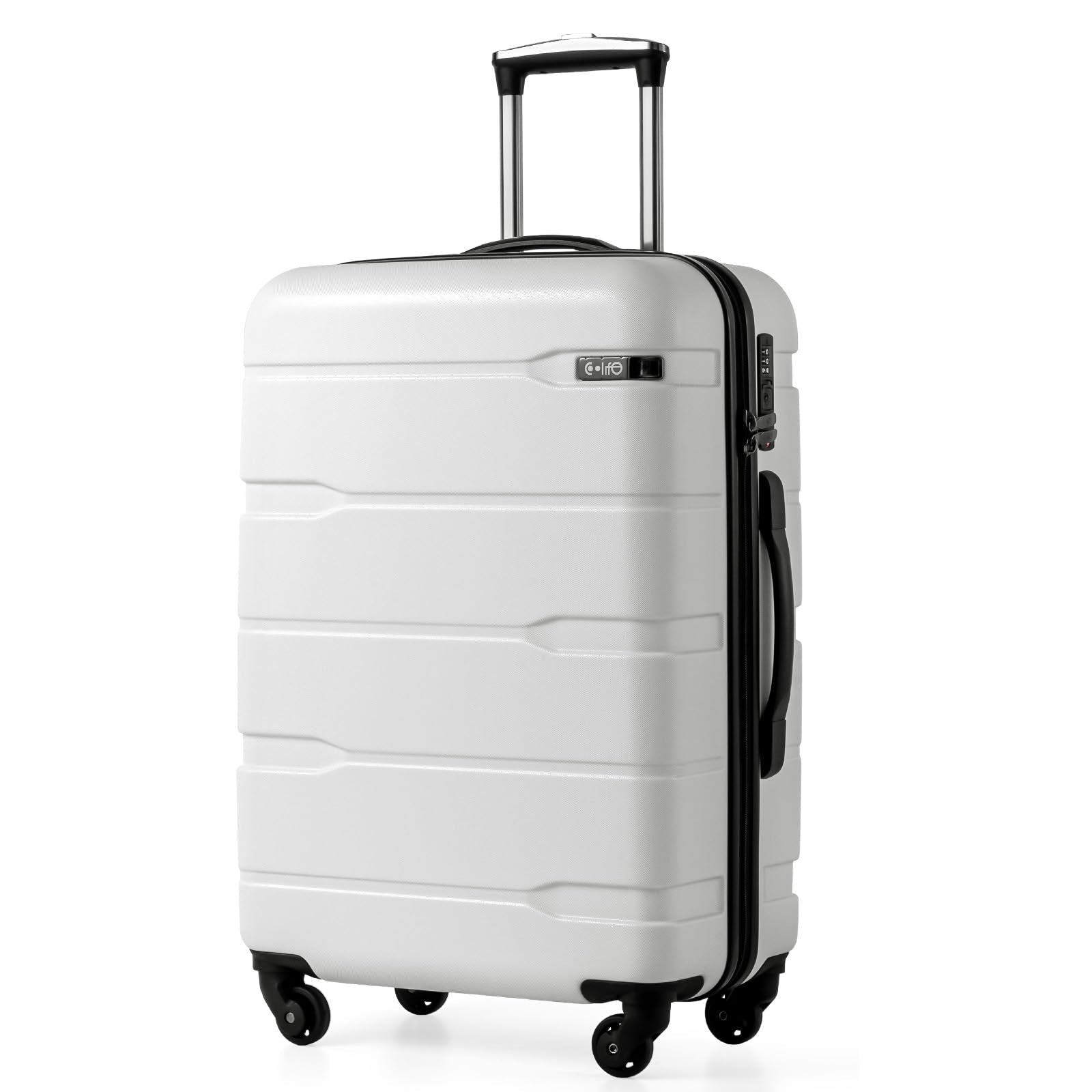 Coolife Medium Checked Luggage Hardside PC+ABS Suitcase with TSA Lock, Lightweight Rolling Carry On with Spinner Wheels(White, 24in)