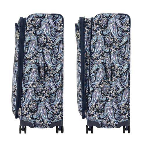 London Fog Mayfair 20 Inch Carry on Expandable Softside Spinner, Navy White Paisley